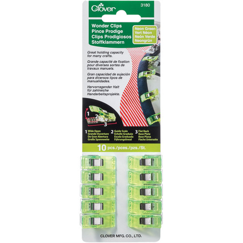 3 Pack - Clover Wonder Clips-Neon Green 10/Pkg - 3180 - 051221731808