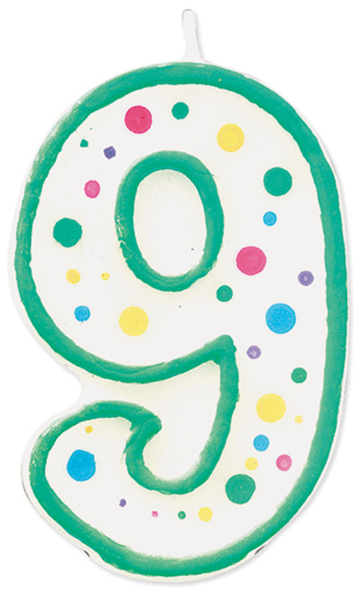 6 Pack Wilton Polka Dot Numeral Birthday Candle 3" 1/Pkg-#9 Green W91-09 - 070896291097