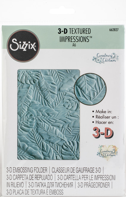 2 Pack Sizzix 3D Textured Impressions Embossing Folder By Courtney-Tropical Leaves 662827 - 630454245940