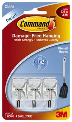 3 Pack - Command Small Utensil Hooks-Clear 3 Hooks & 4 Strips - 17067CLR - 051141347011
