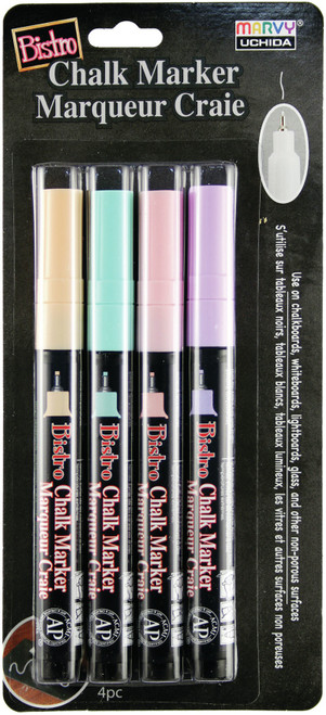 Uchida Bistro Chalk Marker Extra Fine Point Set 4/Pkg-Pastels (Assorted) - 485-4P - 028617486406 Uchida Bistro Chalk Marker Extra Fine Point Set 4/Pkg-Pastels (Assorted) - 485-4P - 028617486406
