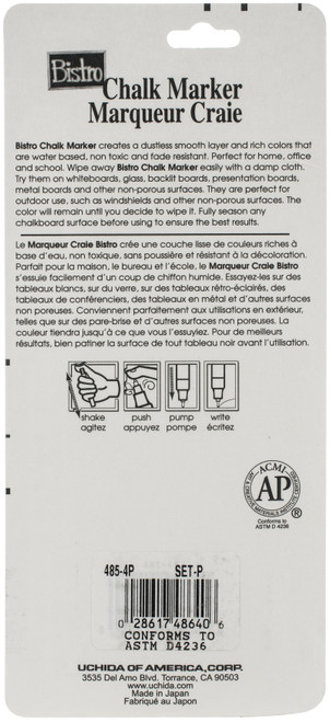 Uchida Bistro Chalk Marker Extra Fine Point Set 4/Pkg-Pastels (Assorted) - 485-4P Uchida Bistro Chalk Marker Extra Fine Point Set 4/Pkg-Pastels (Assorted) - 485-4P