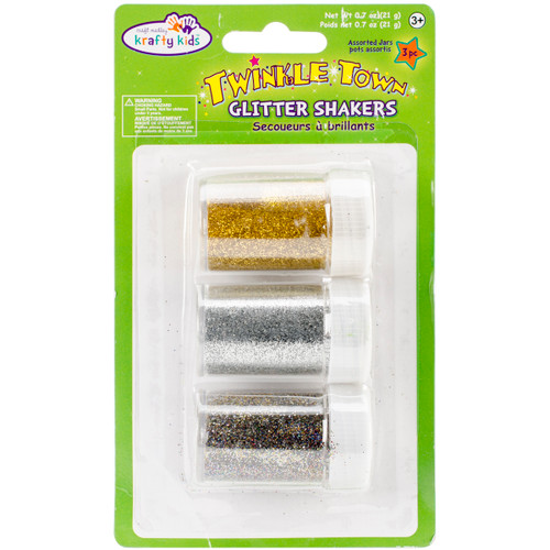6 Pack Krafty Kids Twinkle Town Glitter Shaker Jars 7g 3/Pkg-Gold, Silver & Multi GC400-A - 775749071689
