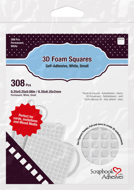 5 Pack - Scrapbook Adhesives 3D Self-Adhesive Foam Squares 308/Pkg-White, .25"X.25" - 01612 - 093616016121 5 Pack - Scrapbook Adhesives 3D Self-Adhesive Foam Squares 308/Pkg-White, .25"X.25" - 01612 - 093616016121