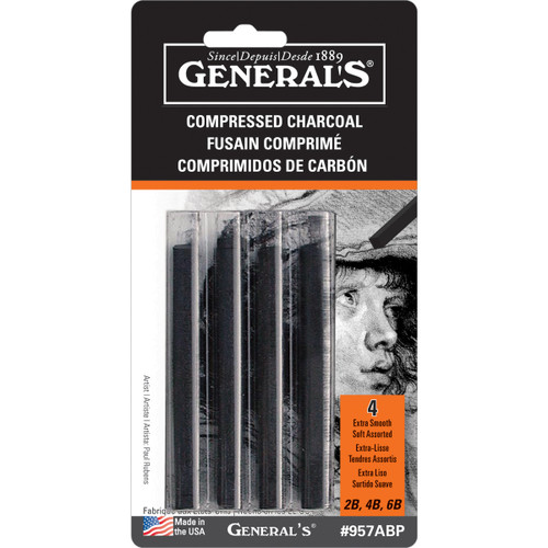 3 Pack - General's Compressed Charcoal Sticks 4/Pkg-Black - 2B, 4B & 6B - 957ABP - 044974957045