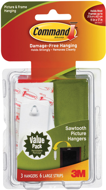 2 Pack - Command Large Sawtooth Picture Hangers-White 3 Hangers & 6 Strips - 17042 - 051131949249