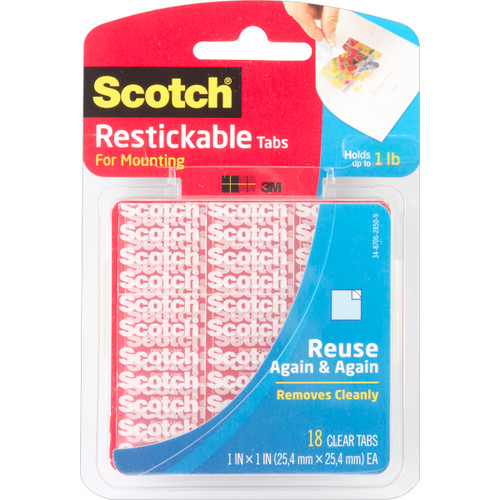3 Pack - Scotch Reusable Tabs-Clear 1" 18/Pkg - R100 - 051141910574