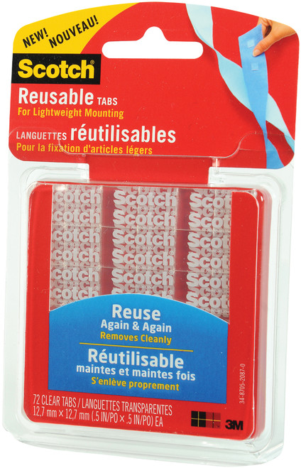 3 Pack - Scotch Reusable Tabs-Clear .5" 72/Pkg - R103 - 051141910796