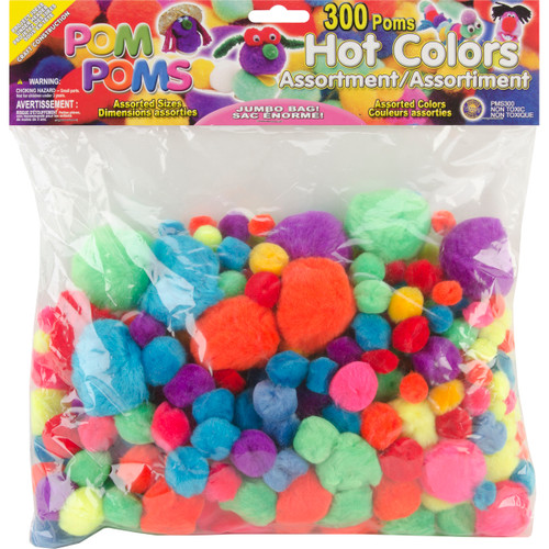 3 Pack Pepperell Pom-Poms Assorted 300/Pkg-Hot POM-PMS - 725879822217