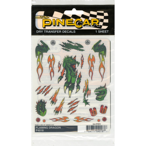 3 Pack - Pine Car Derby Dry Transfer Decal 4"X5" Sheet-Flaming Dragon - P4018 - 724771040187