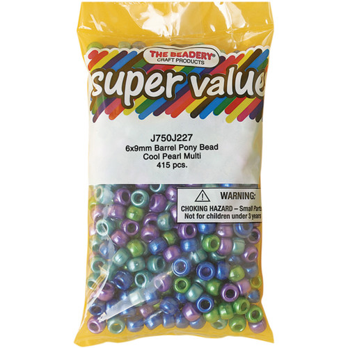 3 Pack - The Beadery Pony Beads 6mmX9mm 415/Pkg-Cool Pearl Multicolor - J750-J227 - 045155906678