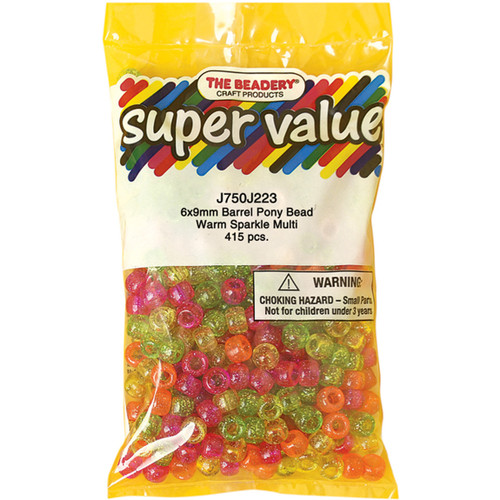 3 Pack - The Beadery Pony Beads 6mmX9mm 415/Pkg-Warm Sparkle Multicolor - J750-J223 - 045155906647