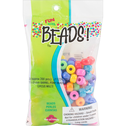 3 Pack The Beadery Pony Beads 11mmX8mm 200/Pkg-Circus Multicolor V289 - 045155888530