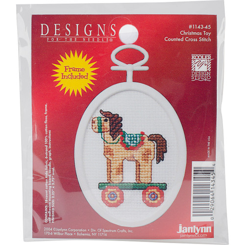 6 Pack Janlynn Mini Counted Cross Stitch Kit 2.75" Oval-Christmas Toy (18 Count) 1143-45 - 029064143454