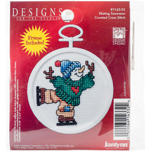 6 Pack Janlynn Mini Counted Cross Stitch Kit 2.5" Round-Skating Snowman (18 Count) 1143-32 - 029064143324