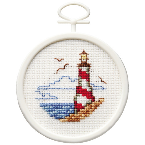 6 Pack Janlynn Mini Counted Cross Stitch Kit 2.5" Round-Lighthouse (18 Count) 998-5034