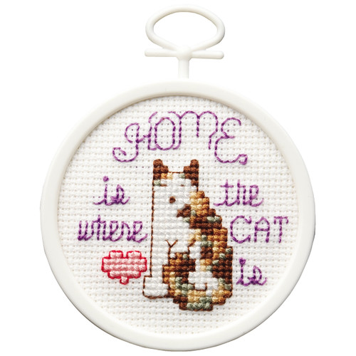 6 Pack Janlynn Mini Counted Cross Stitch Kit 2.5" Round-Home Is Where The Cat Is (18 Count) 998-5037