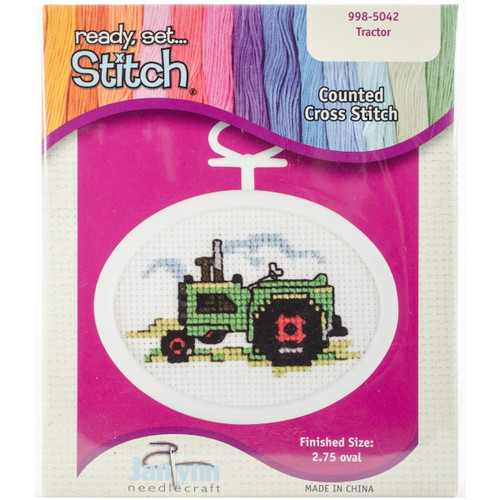 6 Pack - Janlynn Mini Counted Cross Stitch Kit 2.75" Oval-Tractor (18 Count) - 998-5042 - 049489005717