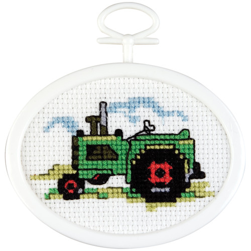 6 Pack - Janlynn Mini Counted Cross Stitch Kit 2.75" Oval-Tractor (18 Count) - 998-5042