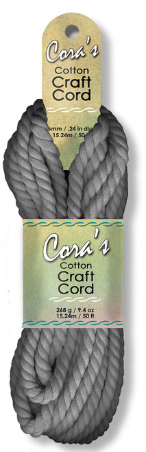 3 Pack Pepperell Cara's Cotton Craft Cord 6mmx50'-Charcoal CCC6-06 - 725879623050
