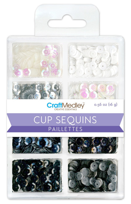 6 Pack Craft Medley(TM) Creative Essentials Cup Sequins 7mm 0.56oz-Black & White Classic GC457-A - 775749155020