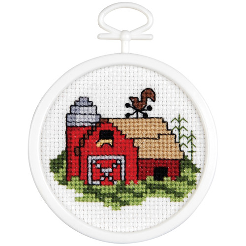 6 Pack - Janlynn Mini Counted Cross Stitch Kit 2.5" Round-Barn (18 Count) - 998-5049