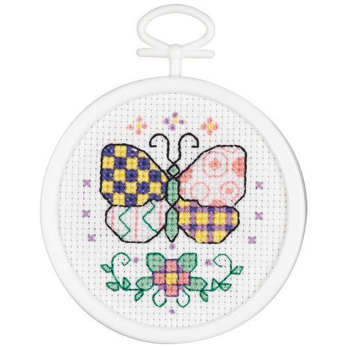 6 Pack Janlynn Mini Counted Cross Stitch Kit 2.5" Round-Patchwork Butterfly (18 Count) 998-5032