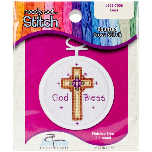 6 Pack Janlynn Mini Counted Cross Stitch Kit 2.75" Oval-Cross (18 Count) 998-7006 - 049489006462