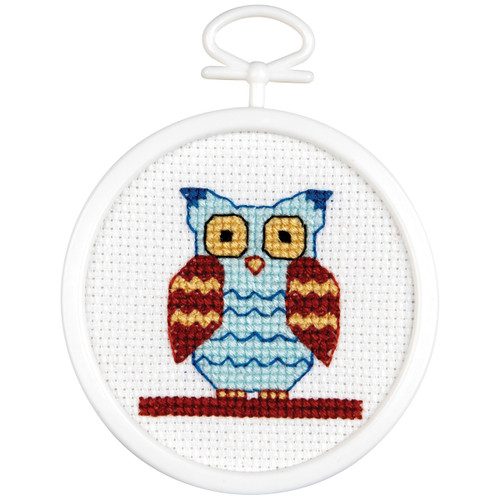 6 Pack Janlynn Mini Counted Cross Stitch Kit 2.5" Round-Owl (18 Count) 998-5038