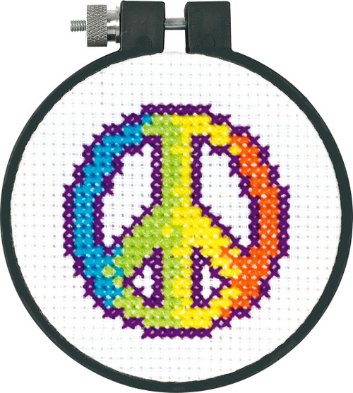 3 Pack Dimensions Learn-A-Craft Counted Cross Stitch Kit 3" Round-Rainbow Peace (11 Count) 72-73600