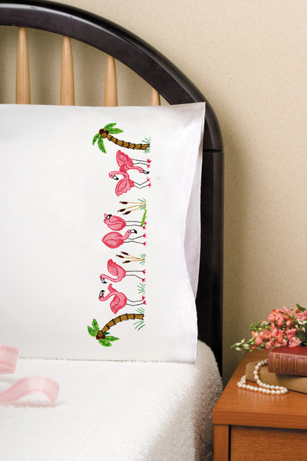 Tobin Stamped For Embroidery Pillowcase Pair 20"X30"-Flamingos - T232197 Tobin Stamped For Embroidery Pillowcase Pair 20"X30"-Flamingos - T232197