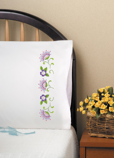 Tobin Stamped For Embroidery Pillowcase Pair 20"X30"-Jacobean - T232203