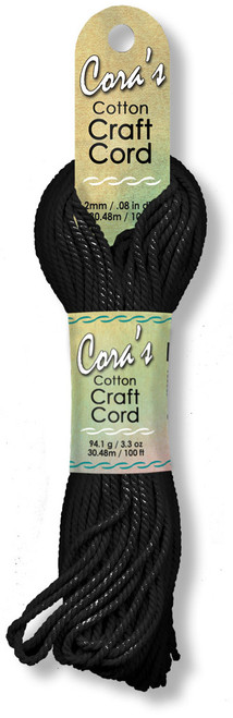 3 Pack - Pepperell Cara's Cotton Craft Cord 2mmx100'-Black - CCC2-02 - 725879621018