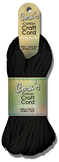 3 Pack Pepperell Cara's Cotton Craft Cord 4mmx75ft-Black CCC4-02 - 725879622015