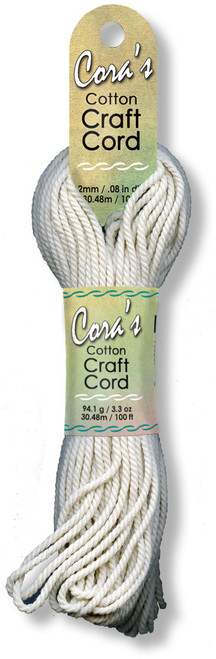 3 Pack Pepperell Cara's Cotton Craft Cord 2mmx100'-Natural Dyeable Fiber CCC2-01 - 725879621001