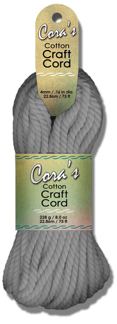 3 Pack Pepperell Cara's Cotton Craft Cord 4mmx75ft-Charcoal CCC4-06 - 725879622053
