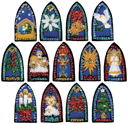 Design Works Felt Ornament Applique Kit 2"X3.5" Set Of 13-Stained Glass - DW5282 Design Works Felt Ornament Applique Kit 2"X3.5" Set Of 13-Stained Glass - DW5282