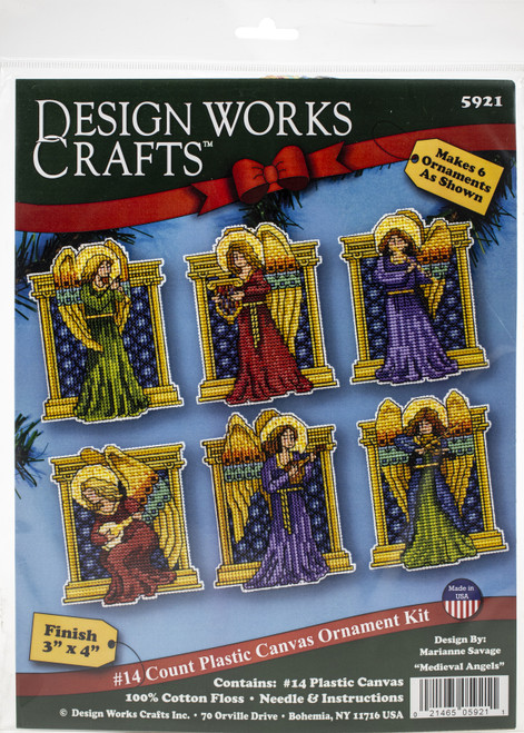 Design Works Plastic Canvas Ornament Kit – 6 Buntglas-Ornamente, 14 Count, Mit Garn & Nadel