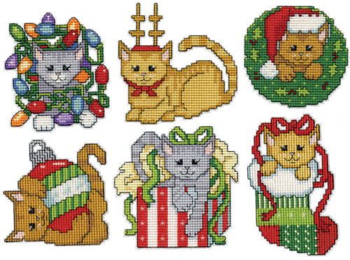 Design Works Plastic Canvas Ornament Kit 3"X3.5" Set Of 6-Christmas Kittens (14 Count) DW5917