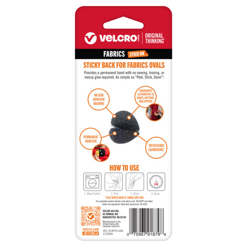 6 Pack VELCRO(R) Brand STICKY BACK For Fabric Ovals 1"X.75"-Black 91879