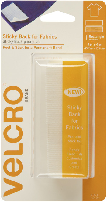 6 Pack VELCRO(R) Brand STICKY BACK For Fabric Tape 4"X6"-White 91874 - 075967918743