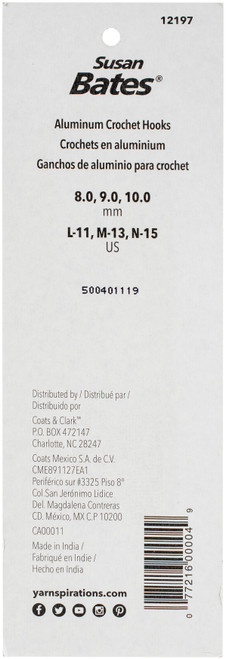 Susan Bates Silvalume Aluminum Crochet Hook Set-Sizes L11 To N15 - 12197 Susan Bates Silvalume Aluminum Crochet Hook Set-Sizes L11 To N15 - 12197