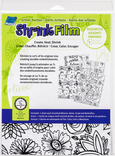3 Pack Grafix Artist Series Printed Shrink Film 8.5"X11" 4/Pkg-Bloom, Home, Script, Butterflies KSF4ASST-MN - 096701148547