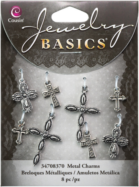 3 Pack - CousinDIY Jewelry Basics Metal Charms-Silver & Black Crosses 8/Pkg - A50026N2-8370 - 016321058033
