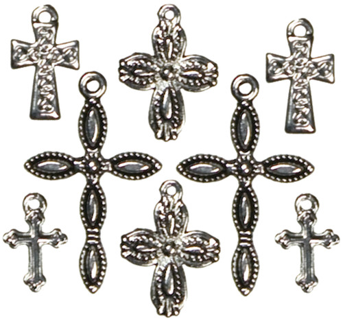 3 Pack Cousin Jewelry Basics Metal Charms-Silver & Black Crosses 8/Pkg A50026N2-8370 - 016321058033