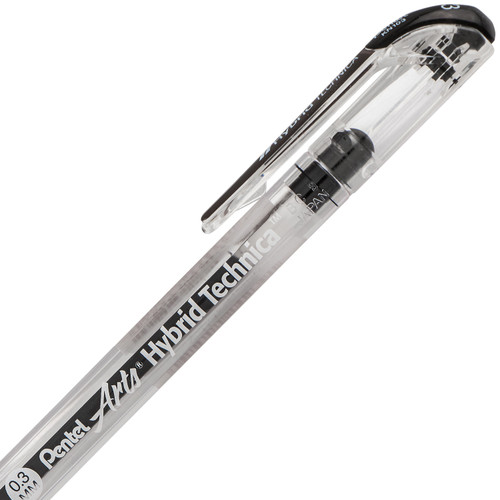 6 Pack Pentel Hybrid Technica Liquid Gel Pen .3mm-Black KN103BPA