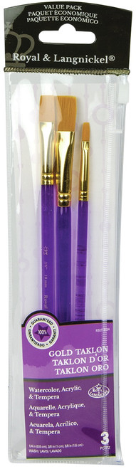 3 Pack - Royal & Langnickel(R) Gold Taklon Value Pack Brush Set-3/Pkg - 9134 - 090672226365 3 Pack - Royal & Langnickel(R) Gold Taklon Value Pack Brush Set-3/Pkg - 9134 - 090672226365