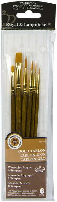 3 Pack Royal & Langnickel(R) Gold Taklon Value Pack Brush Set-6/Pkg 9161 - 090672225870