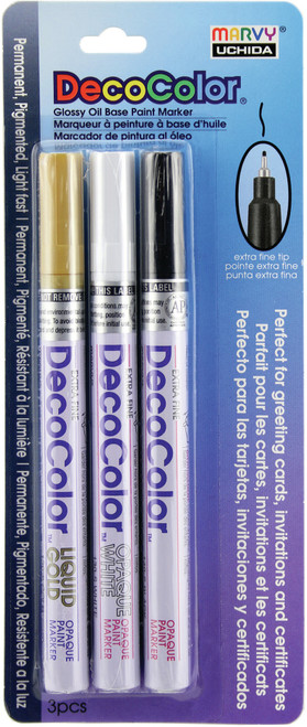 2 Pack Uchida DecoColor Extra Fine Tip Markers 3/Pkg-White, Gold & Black 1234-3B - 028617123578