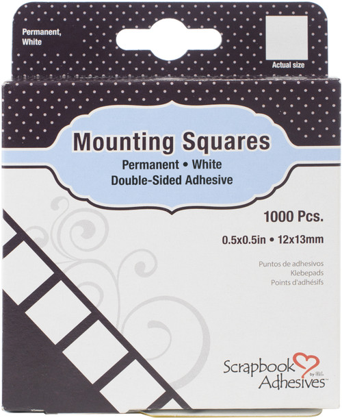 Scrapbook Adhesives Mounting Squares 1000/Pkg-Permanent, White, .5"X.5" 1608 - 093616016084